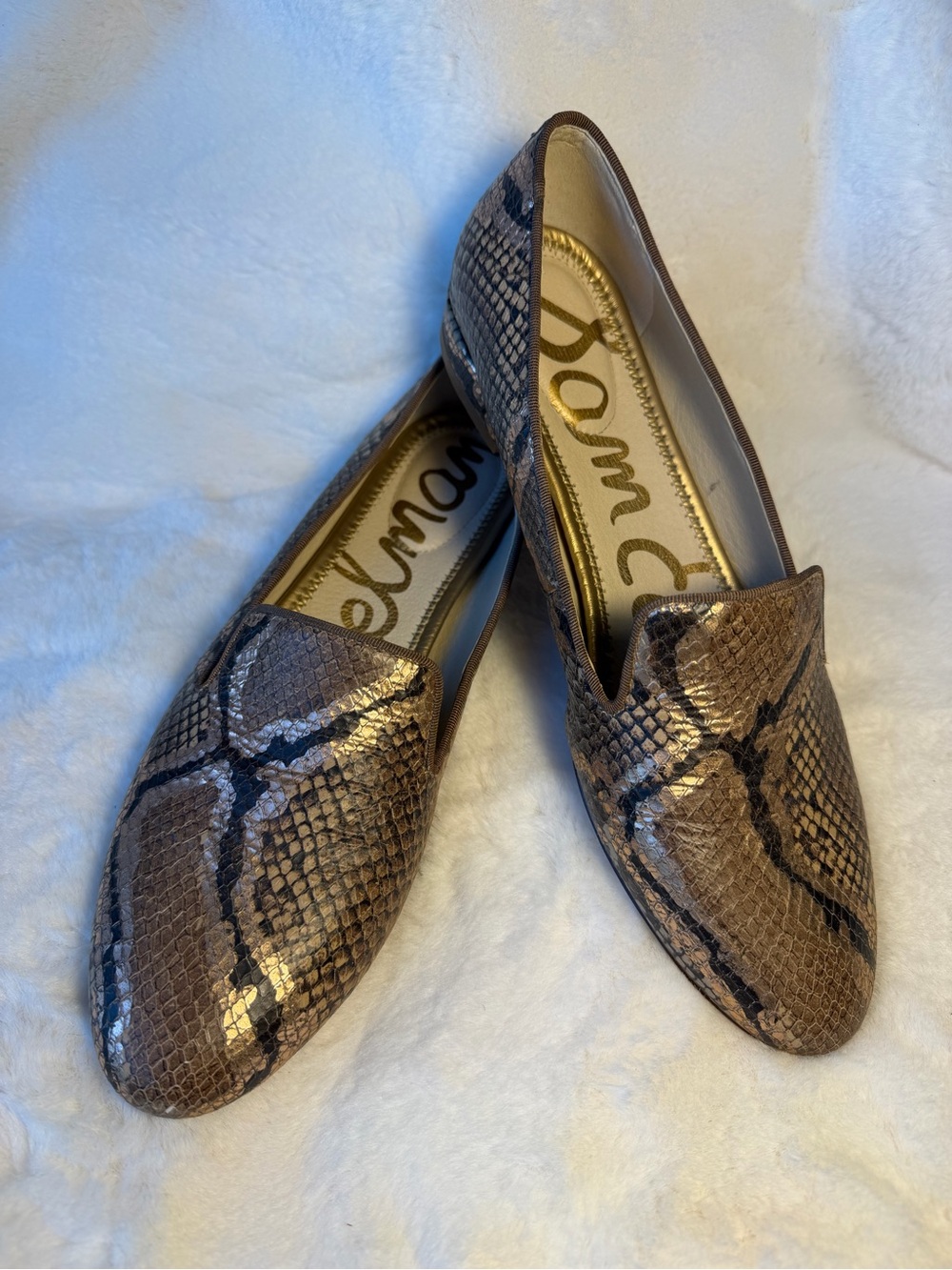 Sam Edelman Jordy Bronze Metallic Snake-Print Slip-On Loafers Size 9.5
